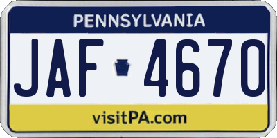 PA license plate JAF4670