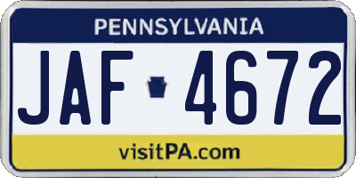 PA license plate JAF4672