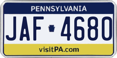 PA license plate JAF4680