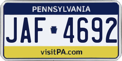 PA license plate JAF4692