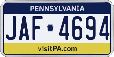 PA license plate JAF4694