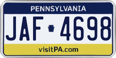 PA license plate JAF4698