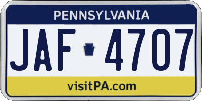 PA license plate JAF4707