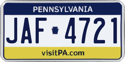 PA license plate JAF4721