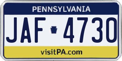 PA license plate JAF4730
