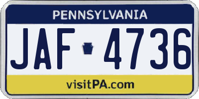PA license plate JAF4736