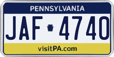 PA license plate JAF4740