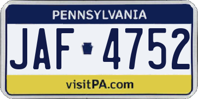 PA license plate JAF4752