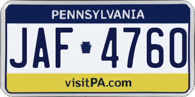 PA license plate JAF4760