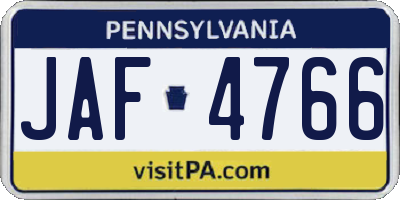 PA license plate JAF4766