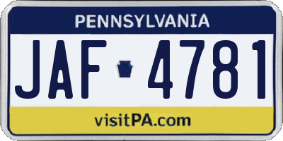 PA license plate JAF4781