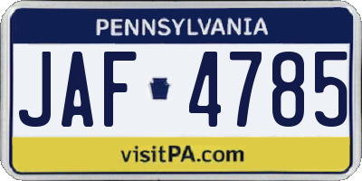 PA license plate JAF4785