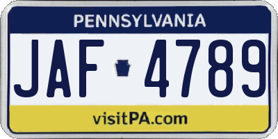 PA license plate JAF4789