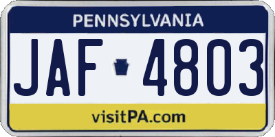 PA license plate JAF4803