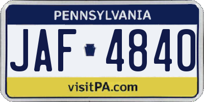 PA license plate JAF4840