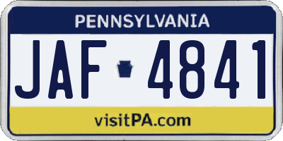 PA license plate JAF4841
