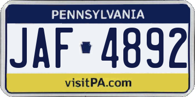 PA license plate JAF4892