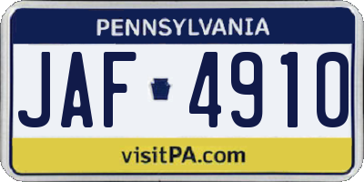 PA license plate JAF4910