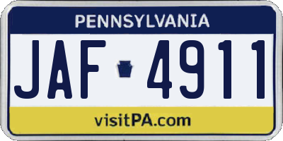 PA license plate JAF4911