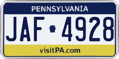 PA license plate JAF4928