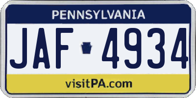 PA license plate JAF4934