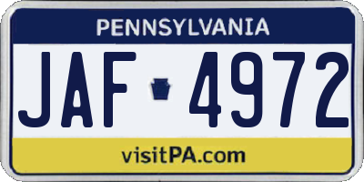 PA license plate JAF4972