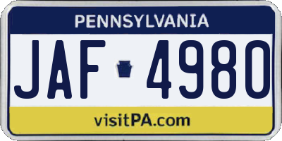 PA license plate JAF4980