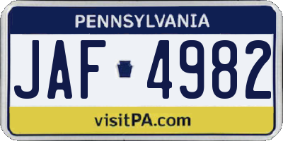 PA license plate JAF4982