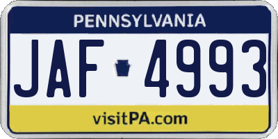 PA license plate JAF4993