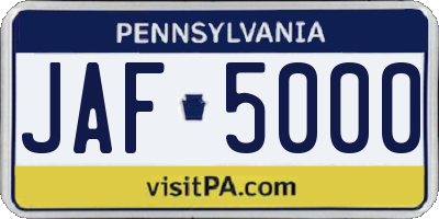 PA license plate JAF5000