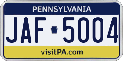 PA license plate JAF5004