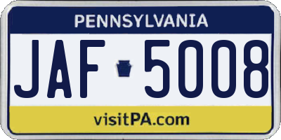 PA license plate JAF5008