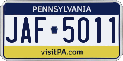 PA license plate JAF5011