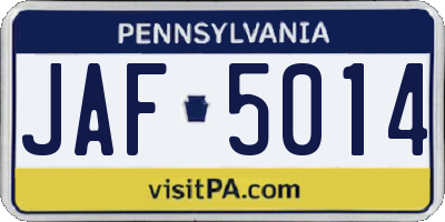 PA license plate JAF5014