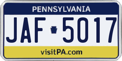 PA license plate JAF5017