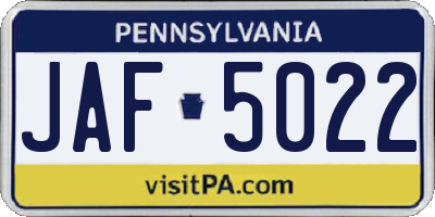 PA license plate JAF5022