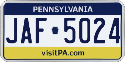 PA license plate JAF5024