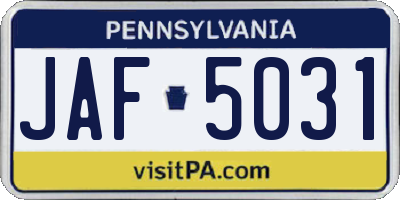 PA license plate JAF5031