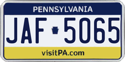 PA license plate JAF5065