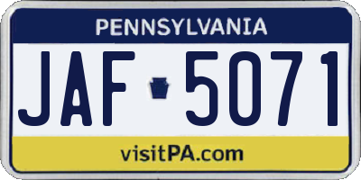PA license plate JAF5071