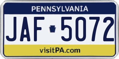 PA license plate JAF5072