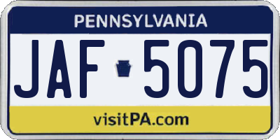 PA license plate JAF5075