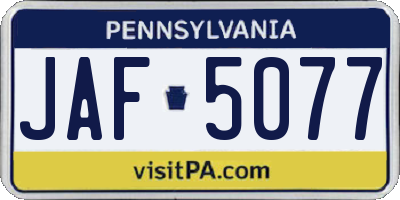 PA license plate JAF5077