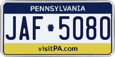 PA license plate JAF5080
