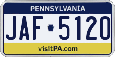PA license plate JAF5120