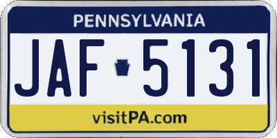 PA license plate JAF5131