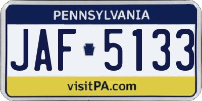 PA license plate JAF5133