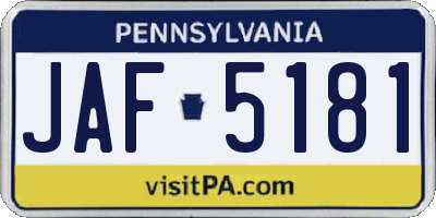 PA license plate JAF5181