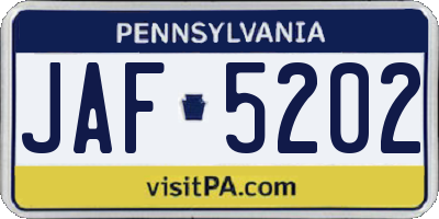 PA license plate JAF5202