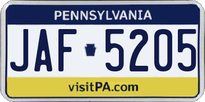 PA license plate JAF5205